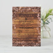 バラ金ゴールド素朴カントリーウッド結婚フローラ 招待状 (スタンド正面)