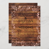 バラ金ゴールド素朴カントリーウッド結婚フローラ 招待状 (正面/裏面)