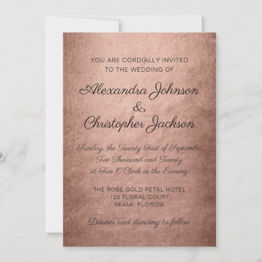 バラ金ゴールド素朴フォイルシンプル結婚式招待状 招待状 (正面)