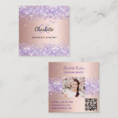 バラ金ゴールド紫色クリーニングサービスフォトqrコード スクエア名刺 (正面/裏面)