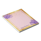 バラ金ゴールド紫花模様名 ノートパッド (アングル)