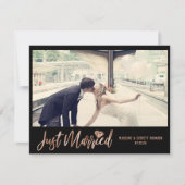 バラ金ゴールド結婚たった今結婚しましたの写真の発表 招待状 (正面)