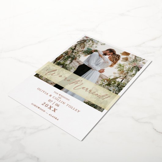 バラ金ゴールド結婚のたった今結婚しました手入力 箔招待状 (回転した状態)