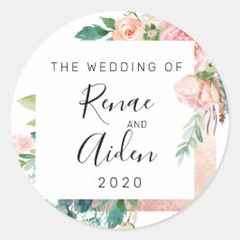 バラ金ゴールド結婚のステッカー、ピンクフローラの好意 ラウンドシール