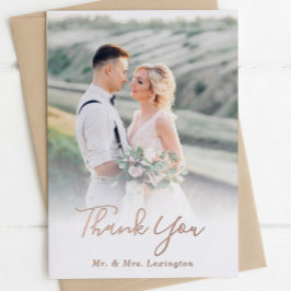 バラ金ゴールド結婚のフォトフラットサンキューカード 箔招待状