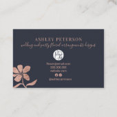 バラ金ゴールド結婚のフローラデザイナーブルー 名刺 (裏面)