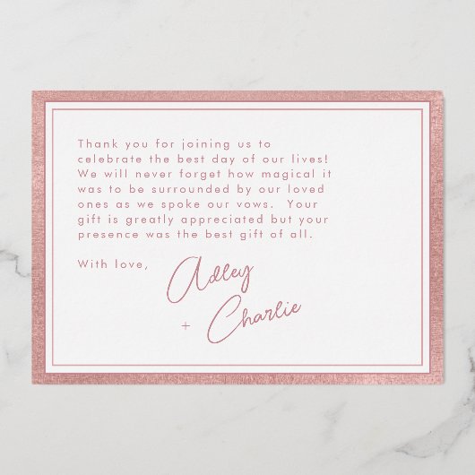 バラ金ゴールド結婚の写真ありがとう 箔シーズンカード (裏面)