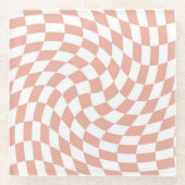 バラ金ゴールド結婚の収集チェック市松模様に ガラスコースター (正面)