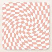 バラ金ゴールド結婚の収集チェック市松模様に スクエアペーパーコースター (正面)