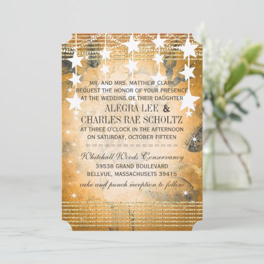 バラ金ゴールド結婚の黒板の下の星 招待状 (スタンド正面)