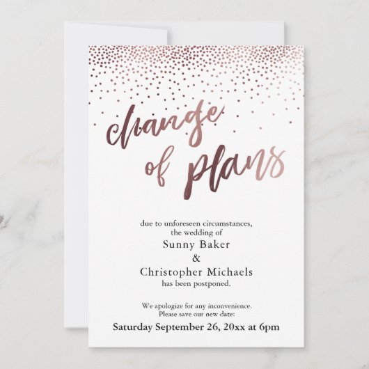 バラ金ゴールド結婚の「プランの変更」カード 招待状 (正面)