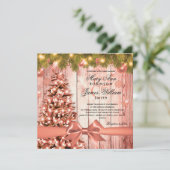 バラ金ゴールド結婚クリスマスツリー、ライト&リボン 招待状 (スタンド正面)