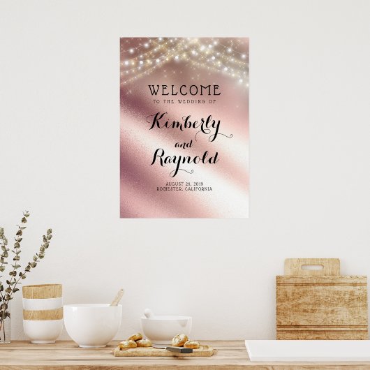 バラ金ゴールド結婚グリッターのウェルカムサイン ポスター (キッチン)
