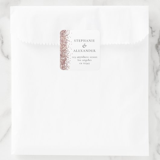 バラ金ゴールド結婚グリッターの戻り名住所 スクエアシール (バッグ)