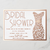 バラ金ゴールド結婚ズガウンヴィンテージレトロブライダルシャワー 箔招待状 (正面)