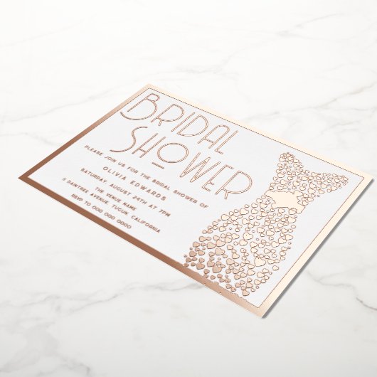 バラ金ゴールド結婚ズガウンヴィンテージレトロブライダルシャワー 箔招待状 (回転した状態)