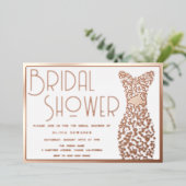 バラ金ゴールド結婚ズガウンヴィンテージレトロブライダルシャワー 箔招待状 (立ち正面)