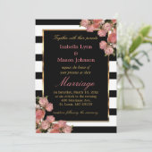 バラ金ゴールド結婚ズブラック&ホワイトストライプ招待状 招待状 (スタンド正面)