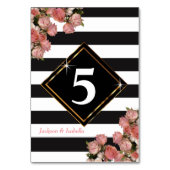 バラ金ゴールド結婚ズブラック&ホワイトストライプ テーブルナンバー (裏面)