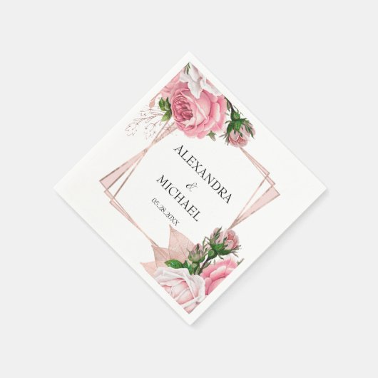 バラ金ゴールド結婚フローラのエレガントピンク幾何学模様 スタンダードカクテルナプキン (角)