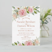 バラ金ゴールド結婚フローラ箔招待状 箔招待状 (立ち正面)