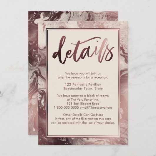 バラ金ゴールド結婚大理石詳細オーバークリーム エンクロージャーカード (正面/裏面)