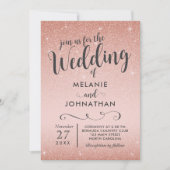 バラ金ゴールド結婚式招待状、ピンク 招待状 (正面)