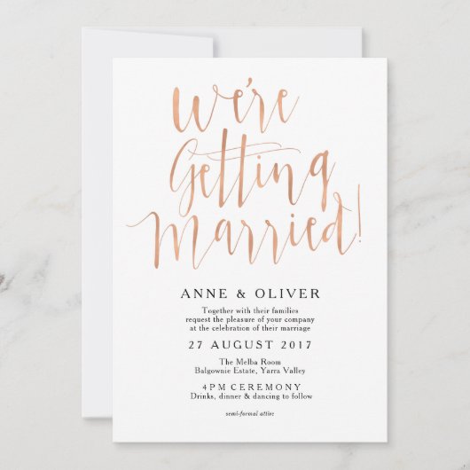 バラ金ゴールド結婚式招待状 素朴 招待状 (正面)