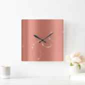 バラ金ゴールド結晶凍っていガラスインフィニティ銅 スクエア壁時計 (ホーム)