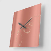 バラ金ゴールド結晶凍っていガラスインフィニティ銅 スクエア壁時計 (傾斜)