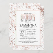 バラ金ゴールド絵を描の(ばちゃばちゃ)跳ねる誕生日パーティー招待状 招待状 (正面/裏面)