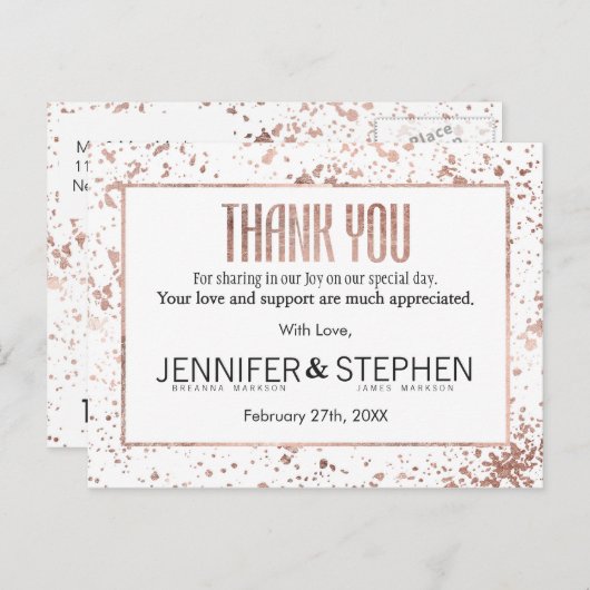 バラ金ゴールド絵を描(ばちゃばちゃ)跳ねるありがとうはがき ポストカード (正面/裏面)