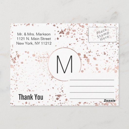 バラ金ゴールド絵を描（ばちゃばちゃ）跳ねるありがとうはがき ポストカード (裏面)