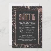 バラ金ゴールド絵を描(ばちゃばちゃ)跳ねるスウィート16招待状 招待状 (正面)