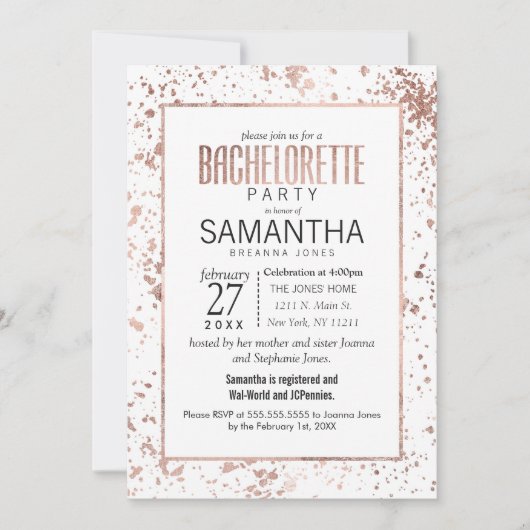 バラ金ゴールド絵を描(ばちゃばちゃ)跳ねるバチェロレッテ 招待状 (正面)