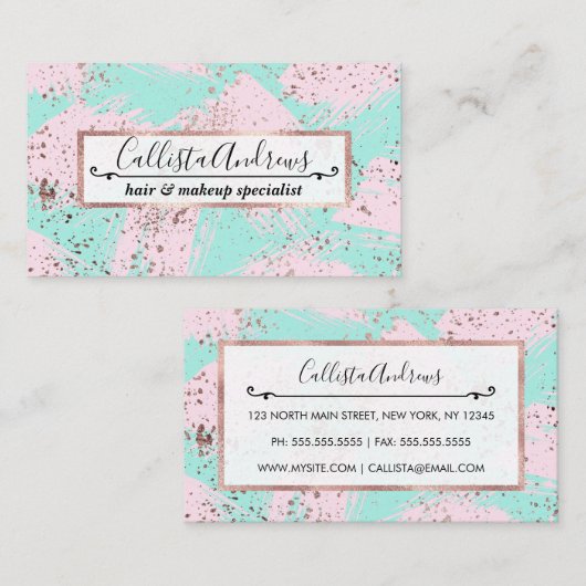 バラ金ゴールド絵を描(ばちゃばちゃ)跳ねる赤面ピンクブラシストローク 名刺 (正面/裏面)