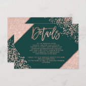 バラ金ゴールド緑結婚スクリプトの方向詳細 エンクロージャーカード (正面/裏面)