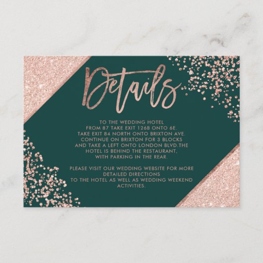 バラ金ゴールド緑結婚スクリプトの方向詳細 エンクロージャーカード (正面)