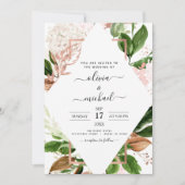 バラ金ゴールド緑結婚幾何学模様 招待状 (正面)