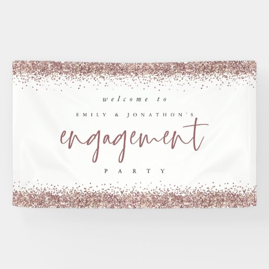 バラ金ゴールド縁どグリッター歓迎婚約パーティ 横断幕 (横)