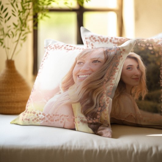 バラ金ゴールド縁どハート写真 クッション