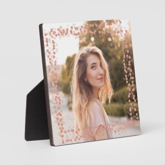 バラ金ゴールド縁どハート写真 フォトプラーク (正面)