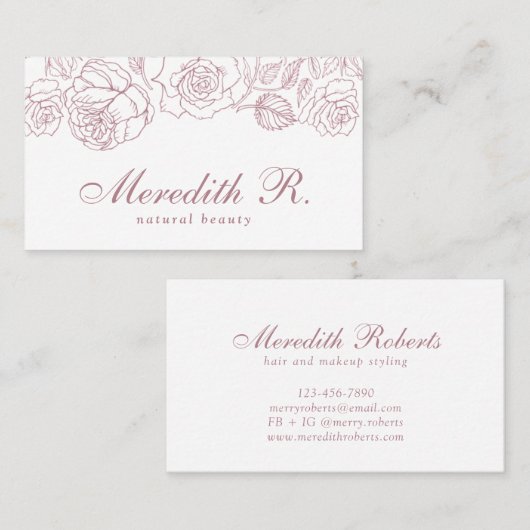 バラ金ゴールド縁どフローラエレガント署名スクリプト 名刺 (正面/裏面)