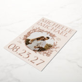 バラ金ゴールド縁どフローラ写真Date Cardを保存 箔招待状 (回転した状態)