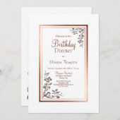 バラ金ゴールド縁どフローラ誕生日ディナーパーティー 招待状 (正面/裏面)