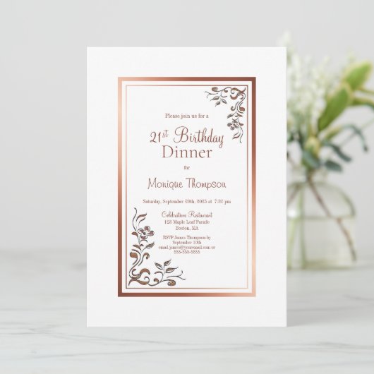 バラ金ゴールド縁どフローラ21th誕生日ディナーパーティー 招待状 (スタンド正面)