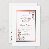バラ金ゴールド縁どフローラ40th誕生日ディナーパーティー 招待状 (正面/裏面)