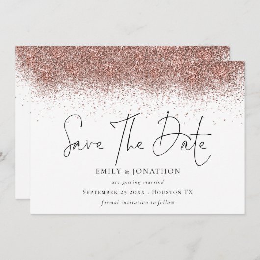 バラ金ゴールド縁ど結婚グリッター セーブザデート (正面/裏面)