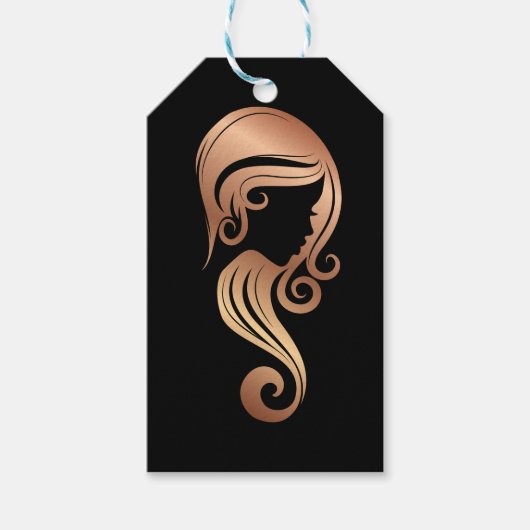 バラ金ゴールド美しいガールヘア&メイクアップサロンパーティー ギフトタグ (正面)