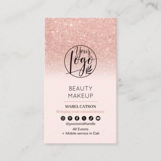 バラ金ゴールド美しいメイクアップアーティスト写真QRコード 名刺 (正面)